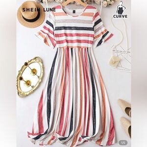 SHEIN Curve Women’s Colorful Striped Midi Dress Size 0XL